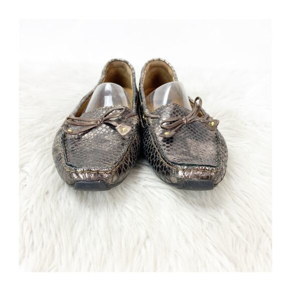 Clarks Dunbar Cruiser Loafers Women’s 9.5 Snake-Print Metallic Bronze Comfort - Picture 6 of 13